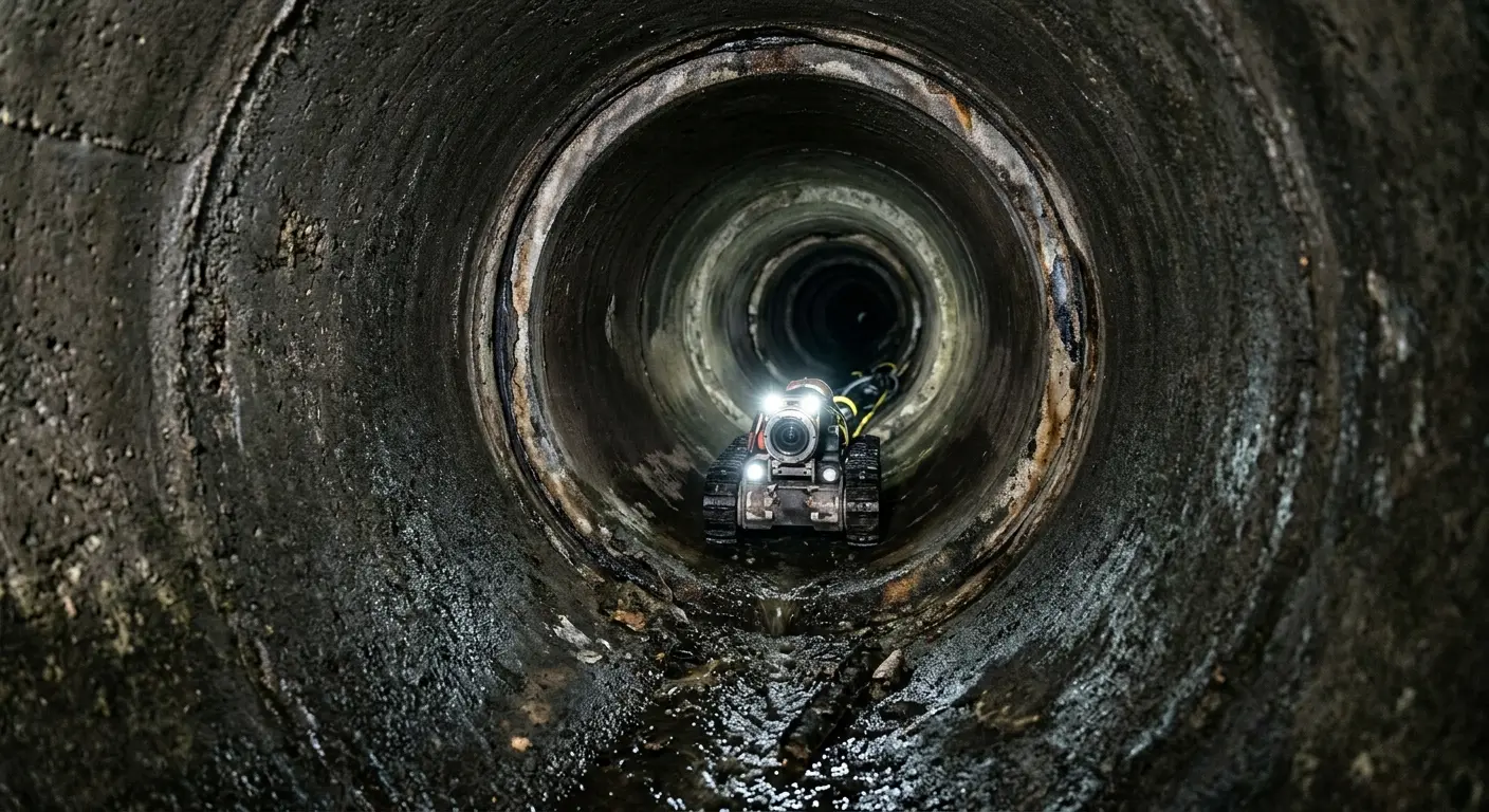 Robotic sewer camera inspecting pipe interior for Drain Snake Service in Republic